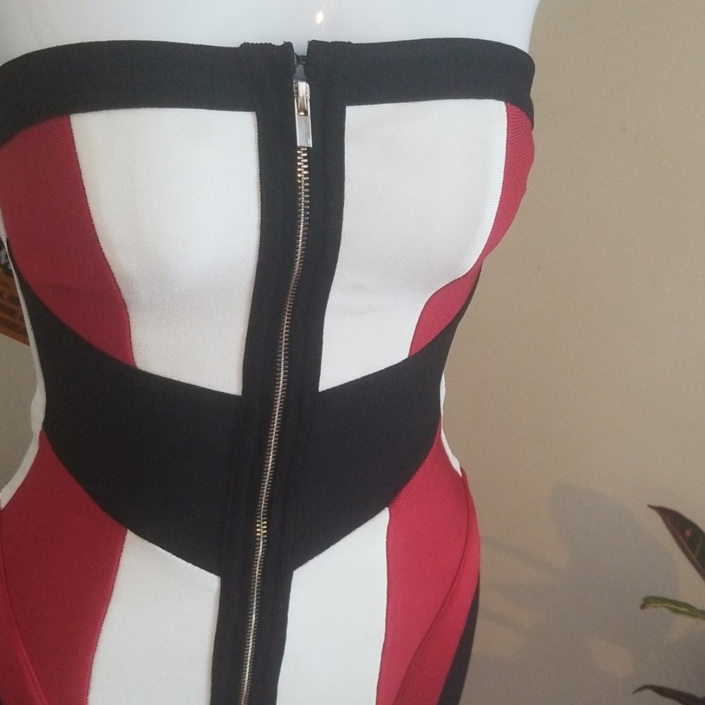 Black and red bondage mini dress
